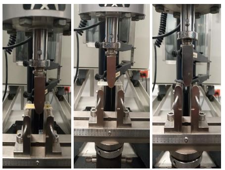 Flexure test set-up in kevlar, glassfiber and carbon fiber, respectively