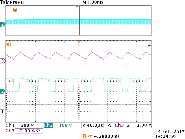 Experimental waveforms of qSBI (ch1:
Capacitor voltage, ch2: DC bus voltage, ch3: Inductor current).