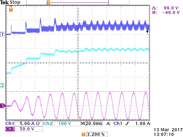 Experimental waveforms of the qSBI for space
vector modulation (ch1: Inductor current, ch2: Capacitor voltage,  

ch3: Low-pass filter voltage).
