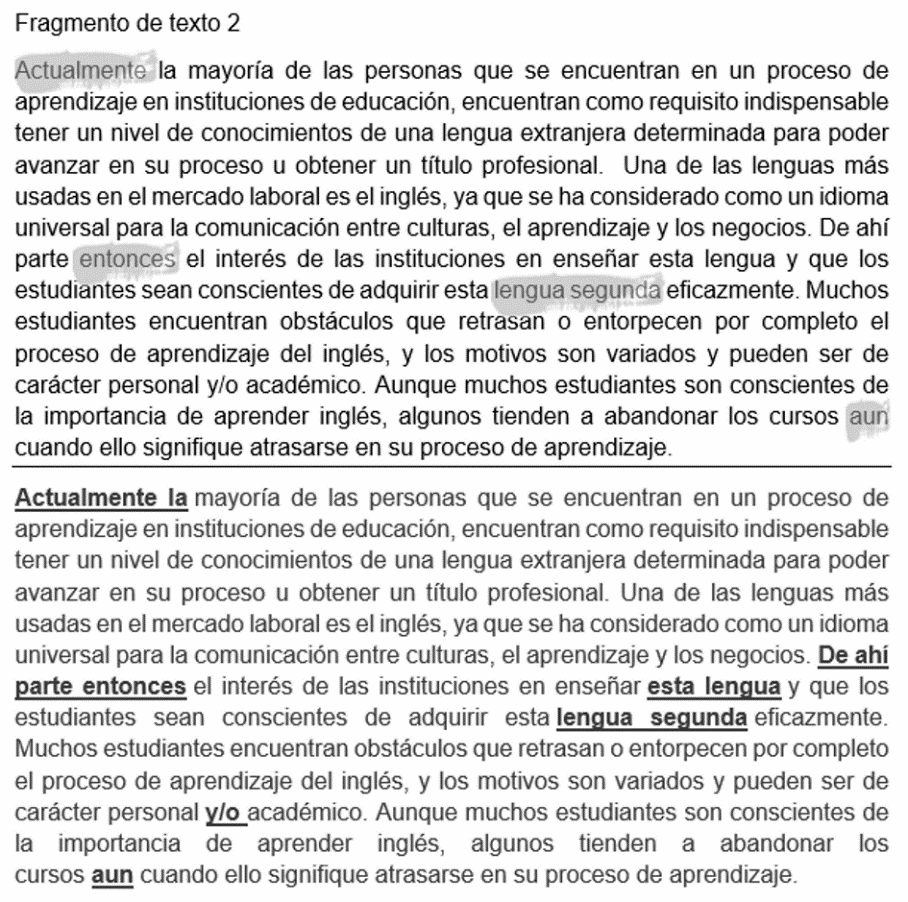 Texto muestra analizado de forma manual y automática.