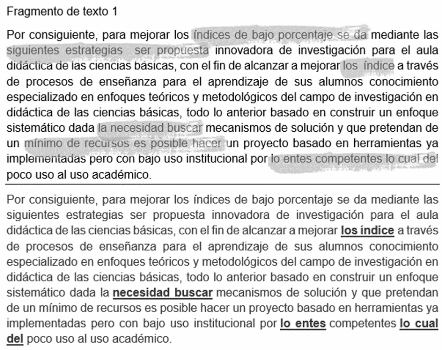  Texto muestra analizado de forma automática y manual.